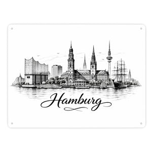 Skyline Hamburg Stadtsilhouette Metallschild in 15x20 cm
