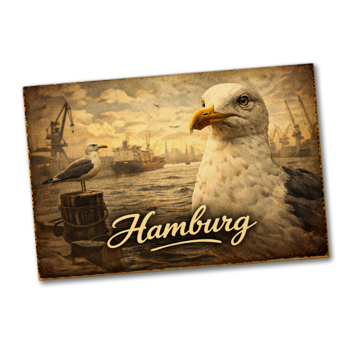 Seemöwe im Hamburger Hafen Souvenir Souvenir Magnet im Vintage-Stil
