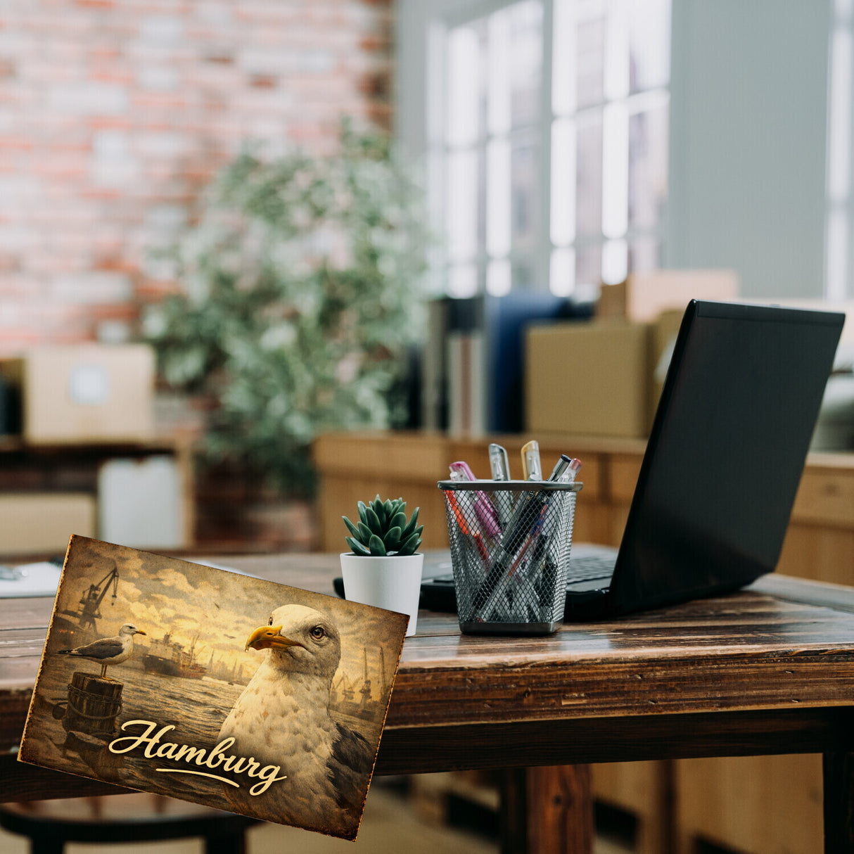 Seemöwe im Hamburger Hafen Souvenir Souvenir Magnet im Vintage-Stil