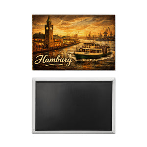 Landungsbrücken bei Sonnenuntergang Hamburg Hafen Souvenir Souvenir Magnet
