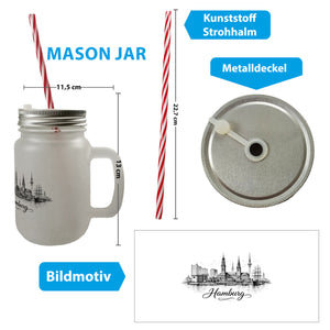 Skyline Hamburg Stadtsilhouette Trinkglas mit Bambusdeckel