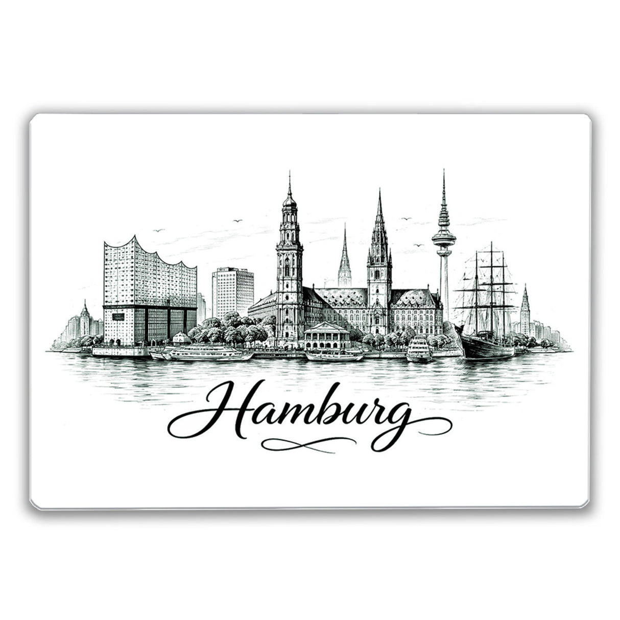 Skyline Hamburg Stadtsilhouette Schneidebrett aus Glas