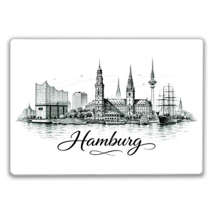 Skyline Hamburg Stadtsilhouette Schneidebrett aus Glas