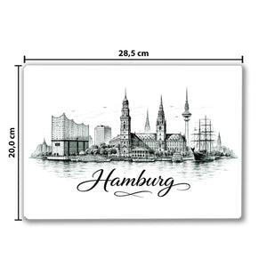Skyline Hamburg Stadtsilhouette Schneidebrett aus Glas