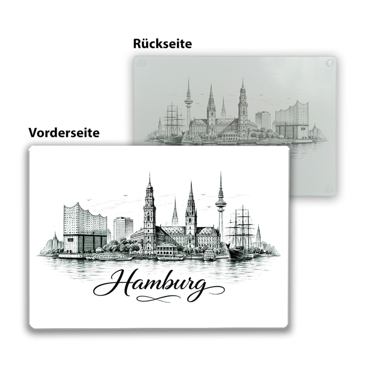 Skyline Hamburg Stadtsilhouette Schneidebrett aus Glas