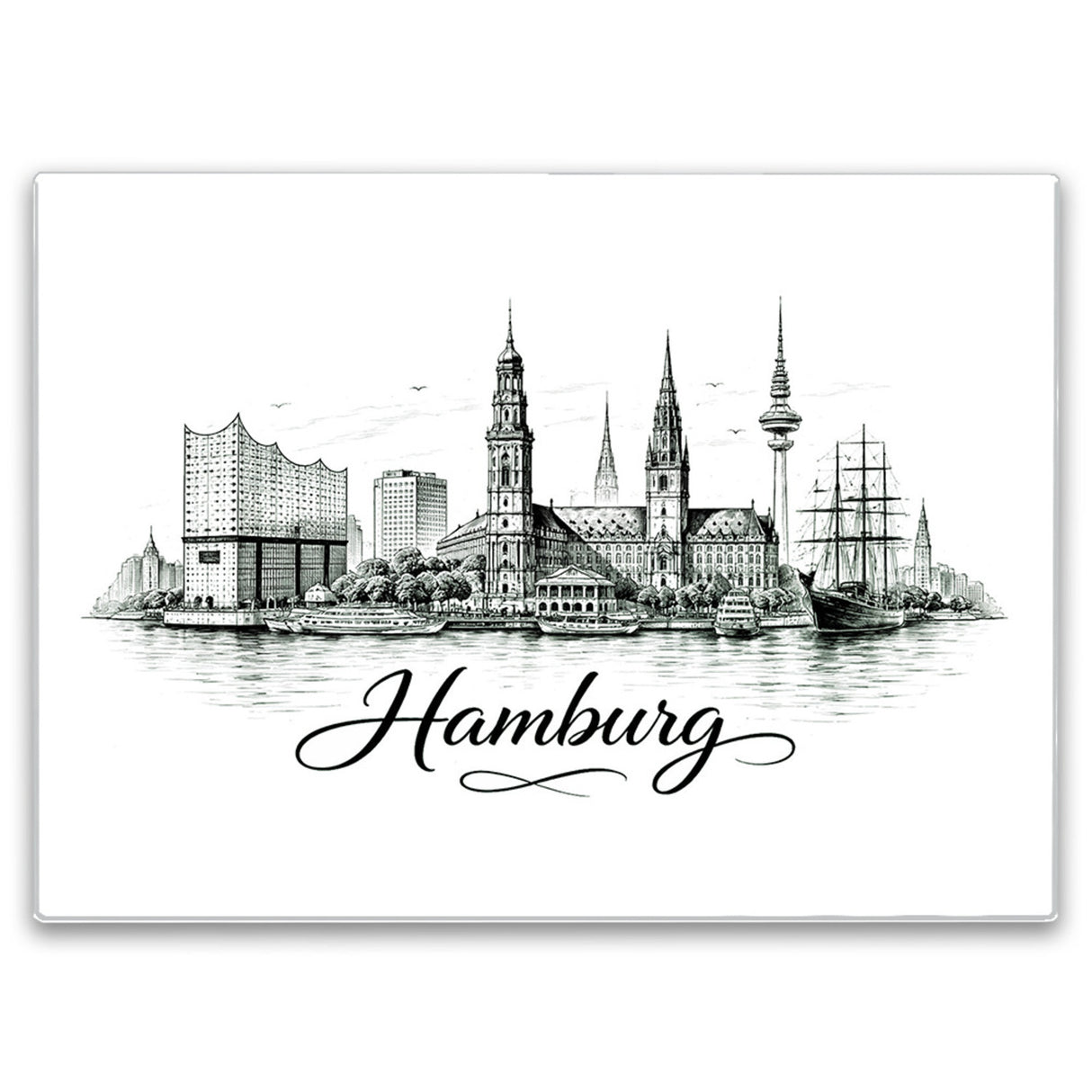 Skyline Hamburg Stadtsilhouette Schneidebrett aus Glas