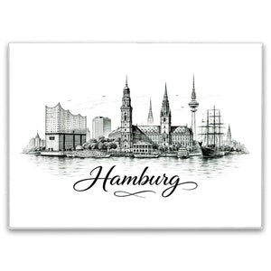 Skyline Hamburg Stadtsilhouette Schneidebrett aus Glas