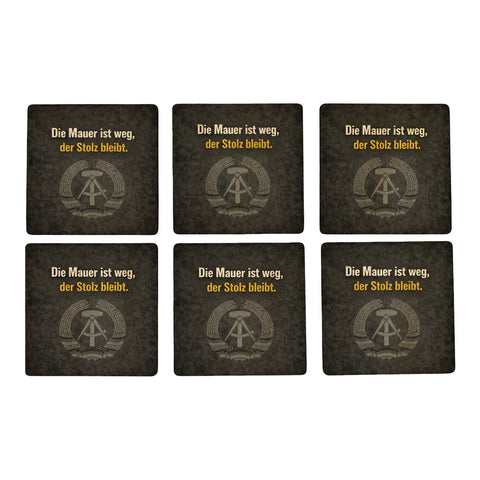 DDR-Stolz 6er Set Untersetzer aus Holz - Mauer ist weg, Stolz bleibt