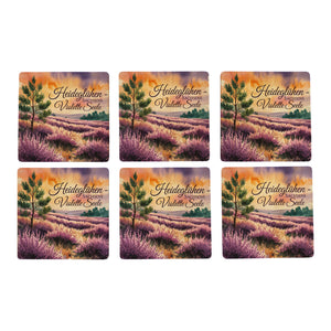 Region Sachsen Heide 6er Set Untersetzer aus Holz - Sachsens violette Seele