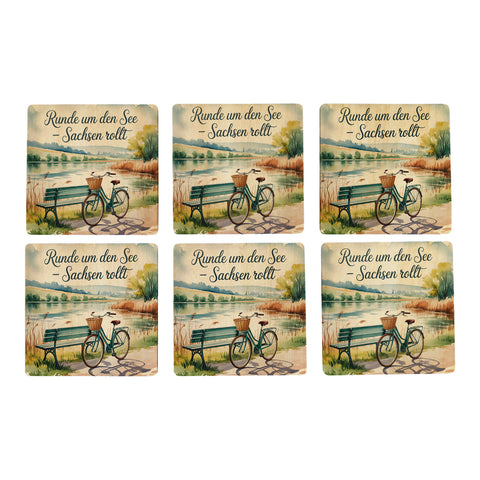 Region Sachsen Seeufer 6er Set Untersetzer aus Holz - Sachsen rollt
