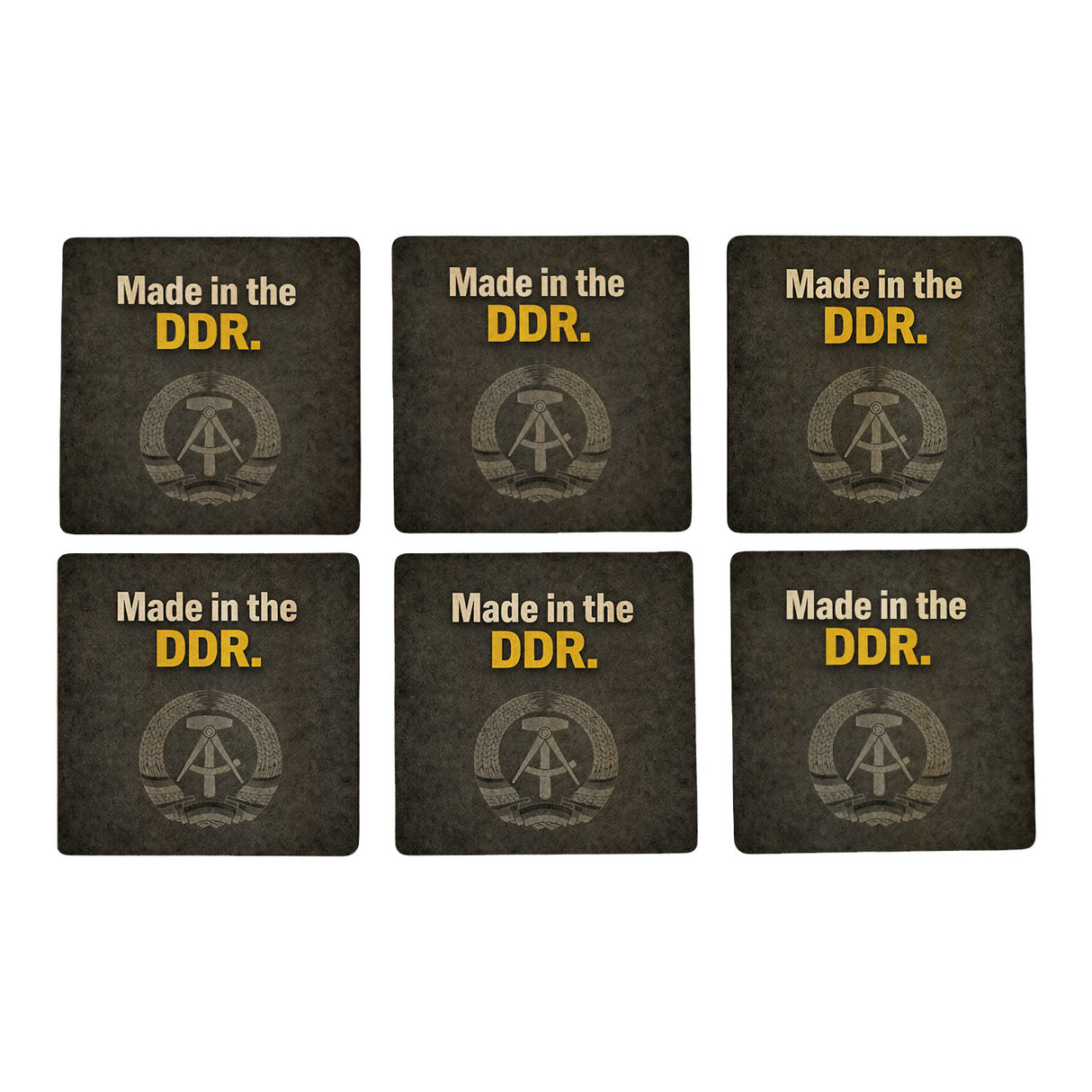 DDR-Stolz 6er Set Untersetzer aus Holz - Made in the DDR