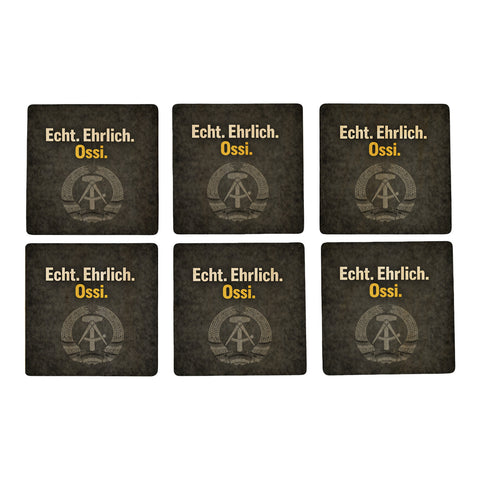 DDR-Stolz 6er Set Untersetzer aus Holz - Echt. Ehrlich. Ossi.