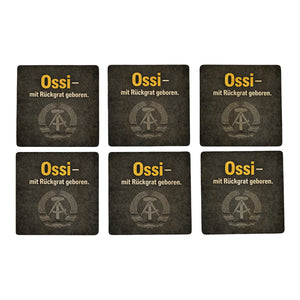 DDR-Stolz 6er Set Untersetzer aus Holz - mit Rückgrat geboren