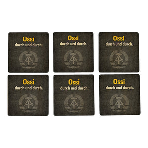 DDR-Stolz 6er Set Untersetzer aus Holz - Ossi durch und durch