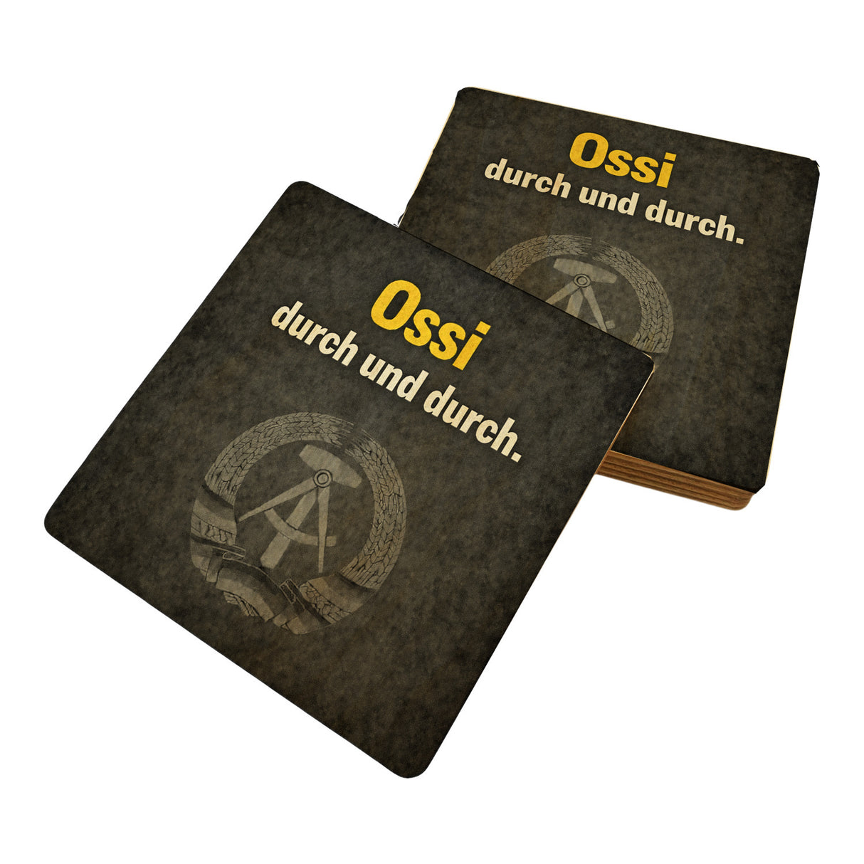 DDR-Stolz 6er Set Untersetzer aus Holz - Ossi durch und durch