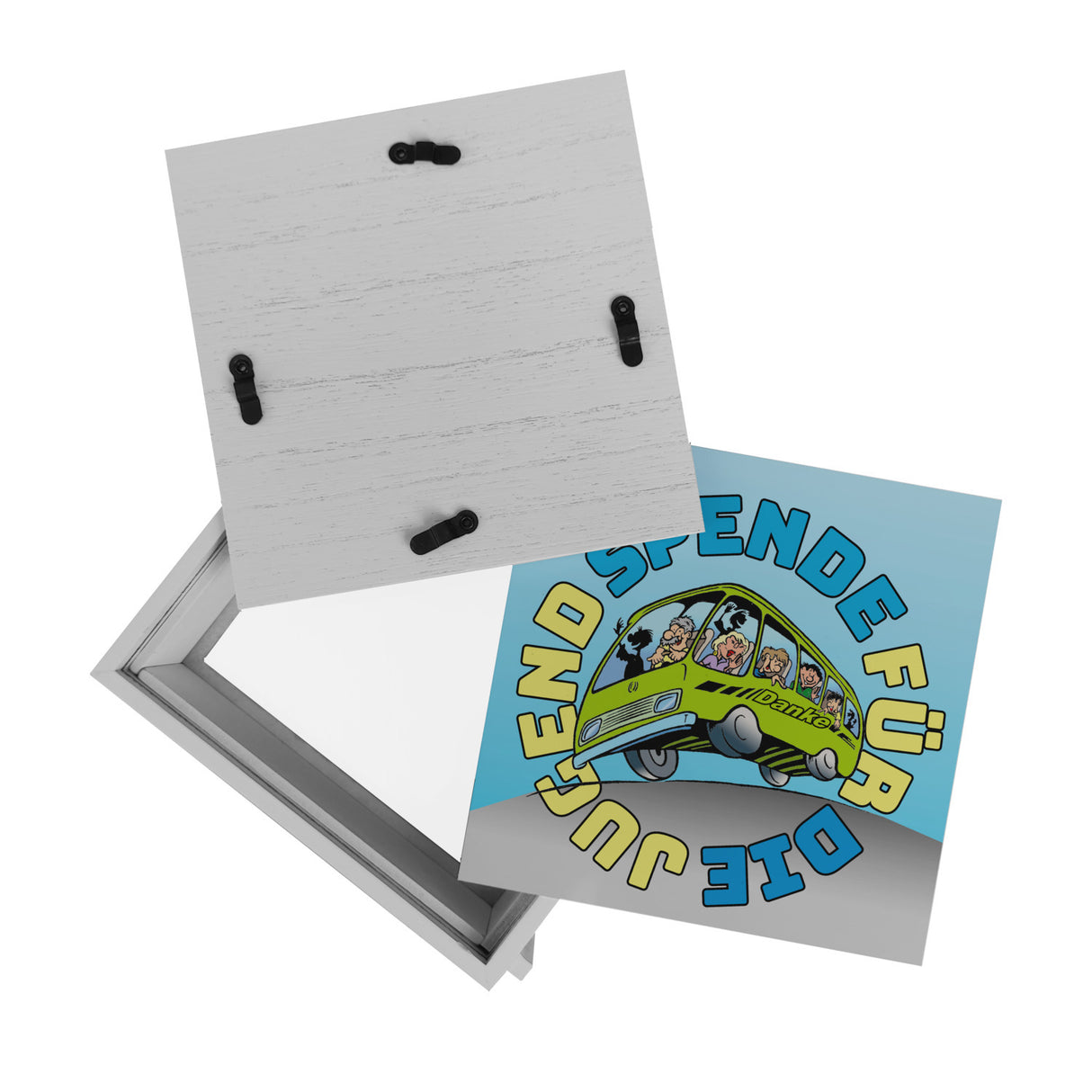 Omnibus Spardose mit Spruch: Spende für die Jugend. Danke