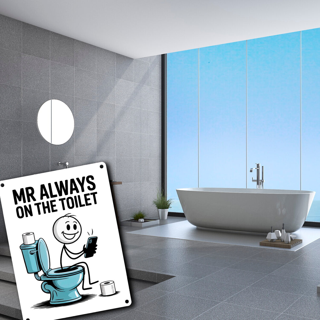 MR ALWAYS ON THE TOILET Metallschild in 15x20 cm