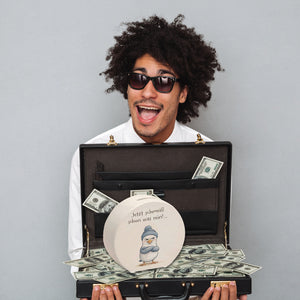 böse schauende Möwe mit Mütze Spardose Jetzt schmeiß rein