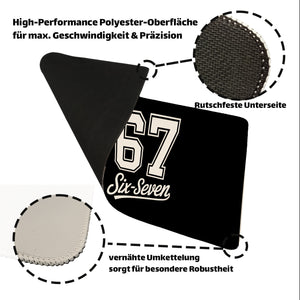 67 six-seven Meme Schreibtischunterlage 69x31cm XXL Mauspad für Social Media und Internetfans
