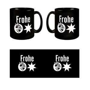 Osterhase Tasse in Schwarz mit Spruch: Frohe Ostern
