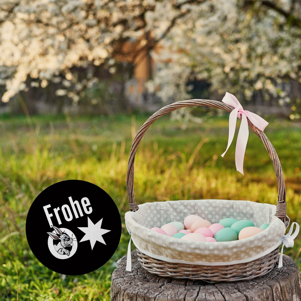 Osterhase Magnet rund mit Spruch: Frohe Ostern