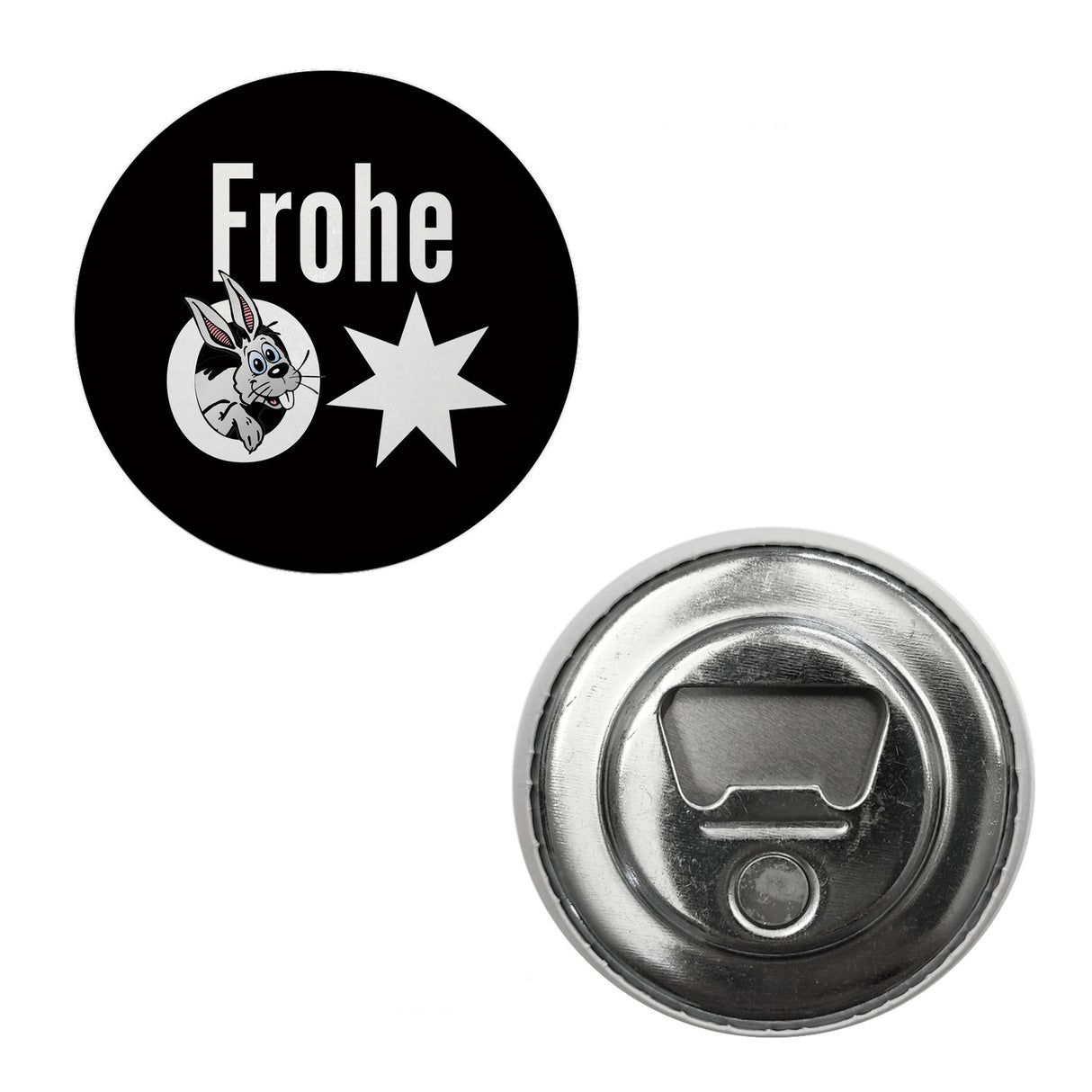 Osterhase Magnet rund mit Spruch: Frohe Ostern