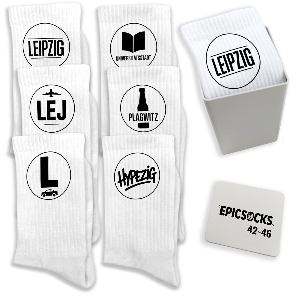 epicsocks Leipzig Vibes Socken in 37-41 im 6er Set in Geschenkdose im 6er Set in Geschenkbox