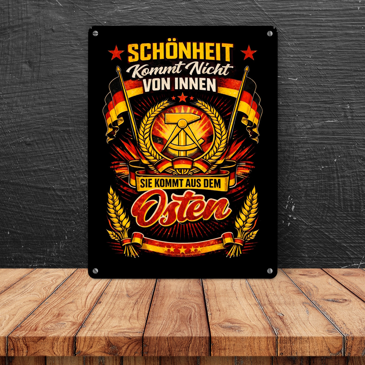 DDR - Schönheit kommt aus dem Osten Metallschild in 15x20 cm
