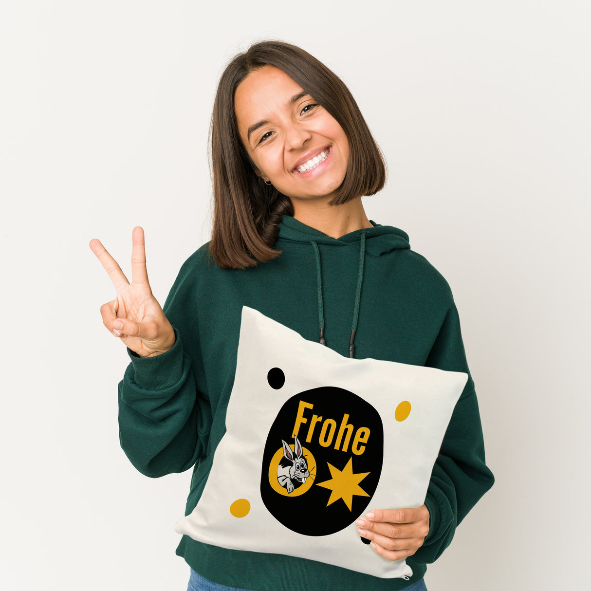 Osterhase Kissen mit Spruch: Frohe Ostern