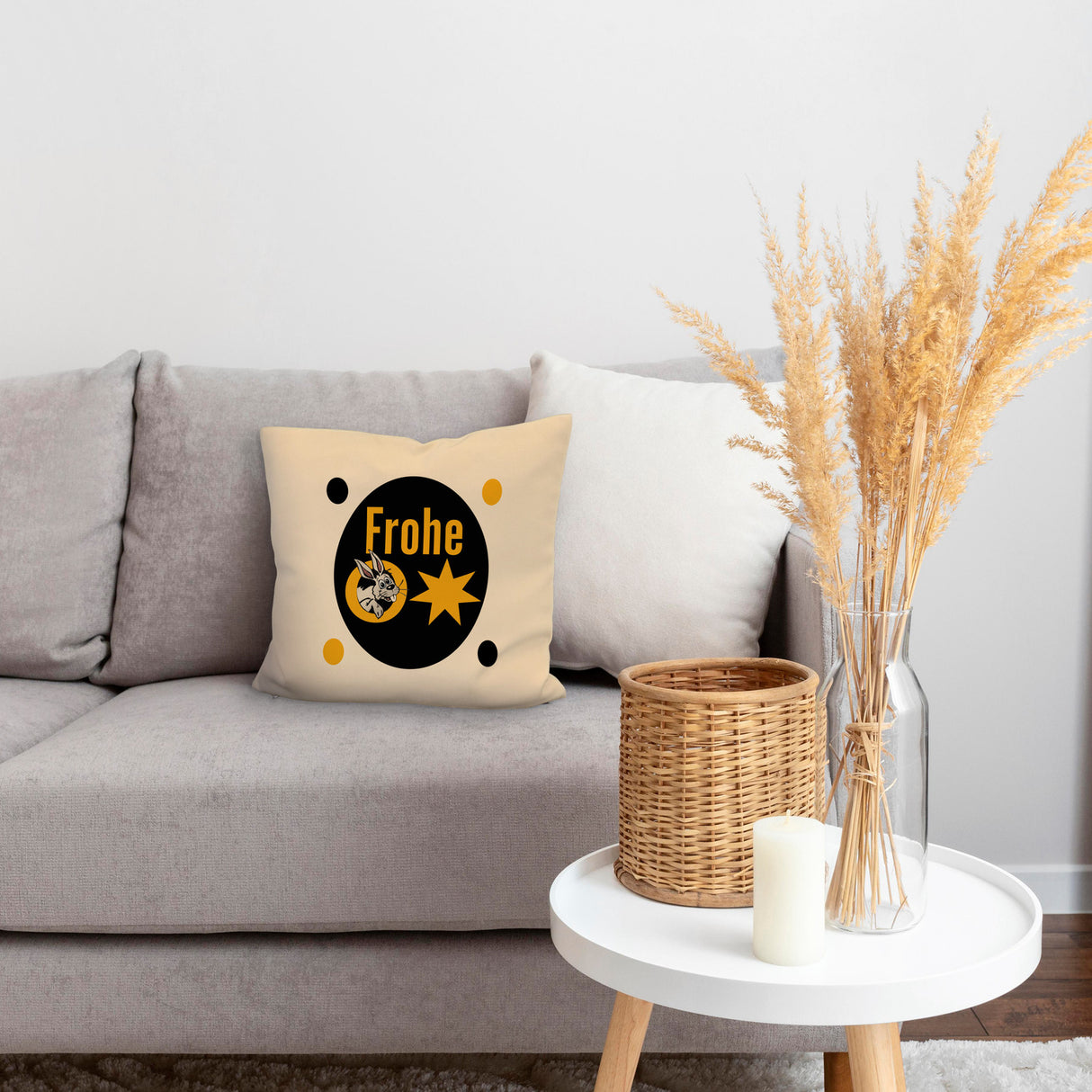 Osterhase Kissen mit Spruch: Frohe Ostern