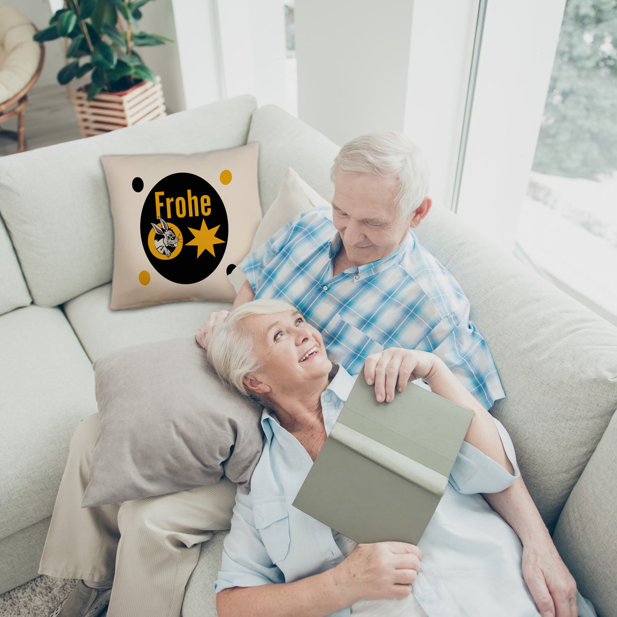 Osterhase Kissen mit Spruch: Frohe Ostern