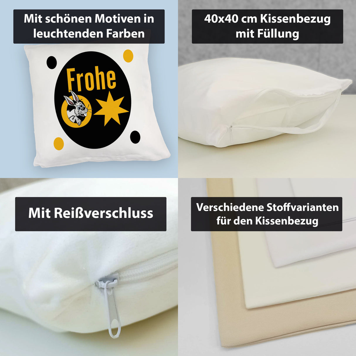 Osterhase Kissen mit Spruch: Frohe Ostern