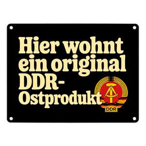 Hier wohnt ein original DDR-Ostprodukt Metallschild in 15x20 cm mit Wappen
