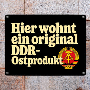 Hier wohnt ein original DDR-Ostprodukt Metallschild in 15x20 cm mit Wappen