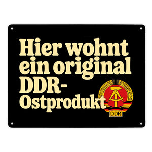 Hier wohnt ein original DDR-Ostprodukt Metallschild in 15x20 cm mit Wappen