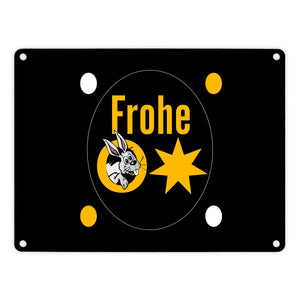 Osterhase Metallschild in 15x20 cm mit Spruch: Frohe Ostern