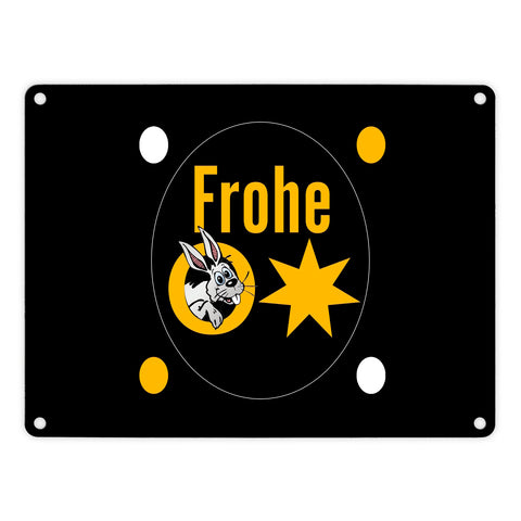 Osterhase Metallschild in 15x20 cm mit Spruch: Frohe Ostern