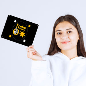 Osterhase Metallschild in 15x20 cm mit Spruch: Frohe Ostern