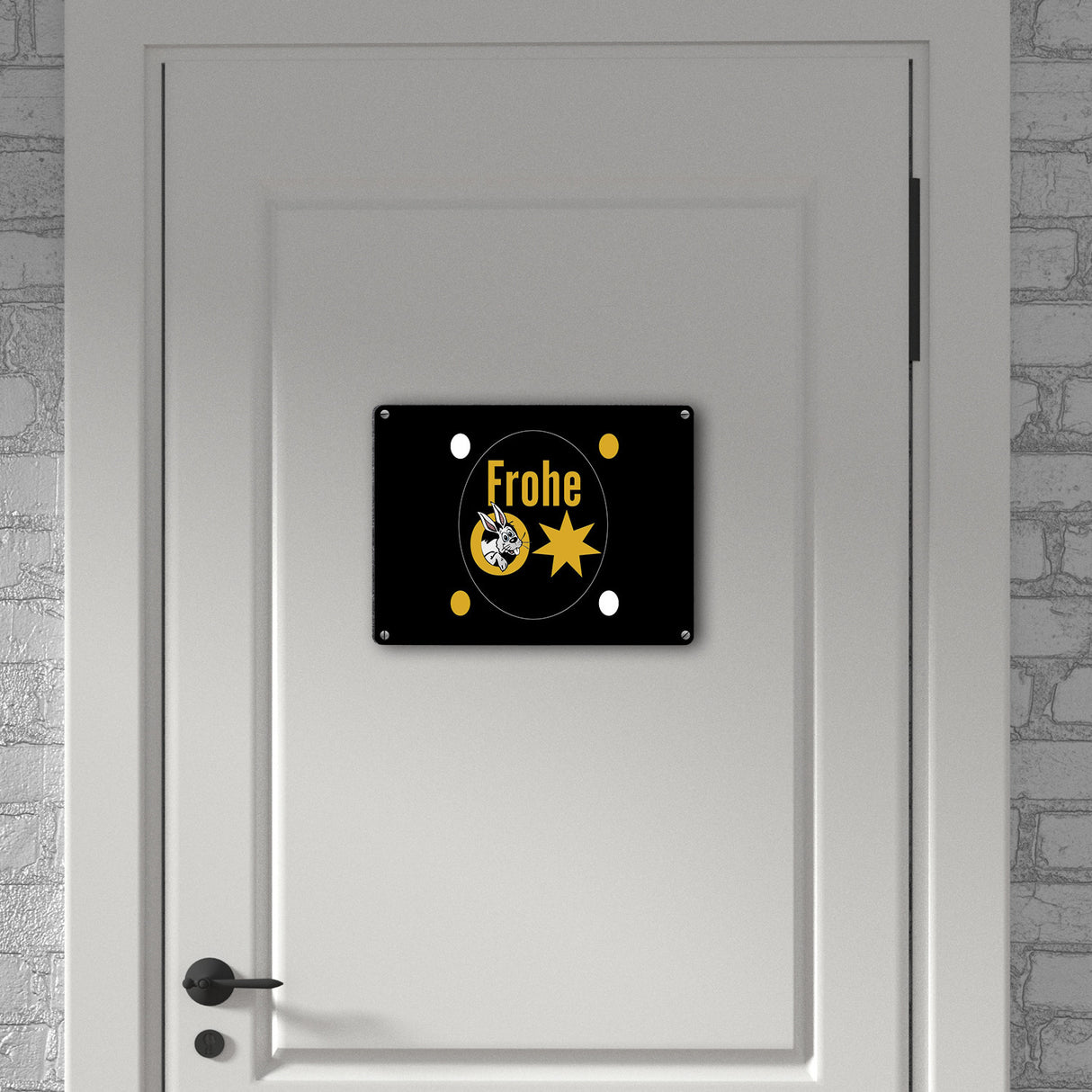 Osterhase Metallschild in 15x20 cm mit Spruch: Frohe Ostern