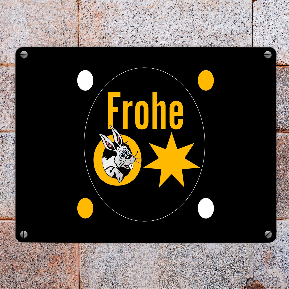 Osterhase Metallschild in 15x20 cm mit Spruch: Frohe Ostern