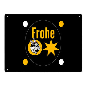 Osterhase Metallschild in 15x20 cm mit Spruch: Frohe Ostern