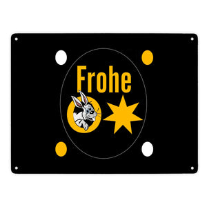 Osterhase Metallschild in 15x20 cm mit Spruch: Frohe Ostern