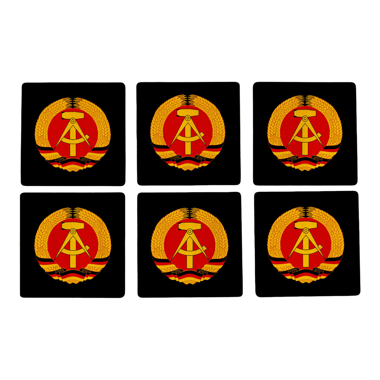 DDR Staatswappen 6er Set Untersetzer aus Holz für Ostalgie-Fans