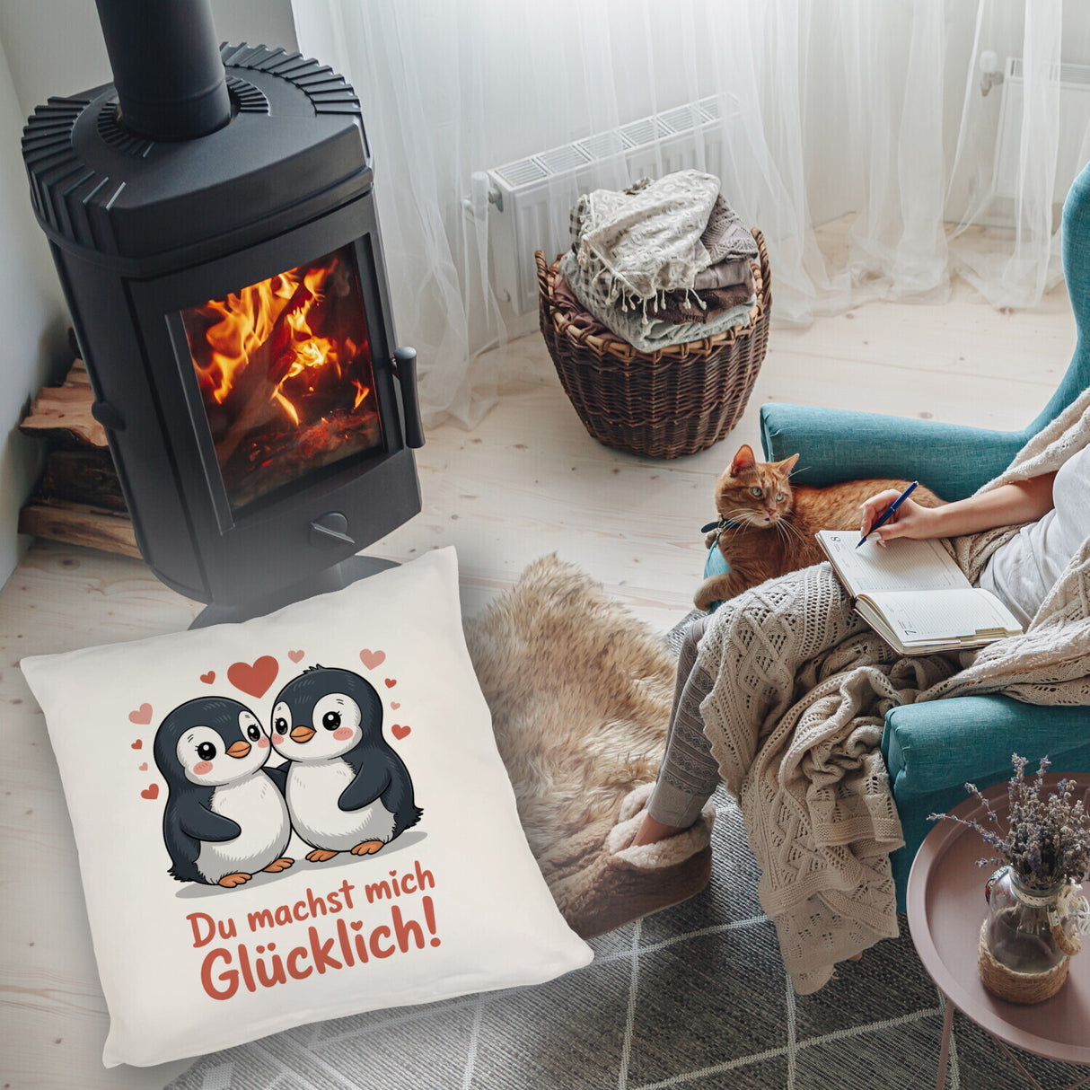 Kawaii Pinguine - Du machst mich glücklich Kissen