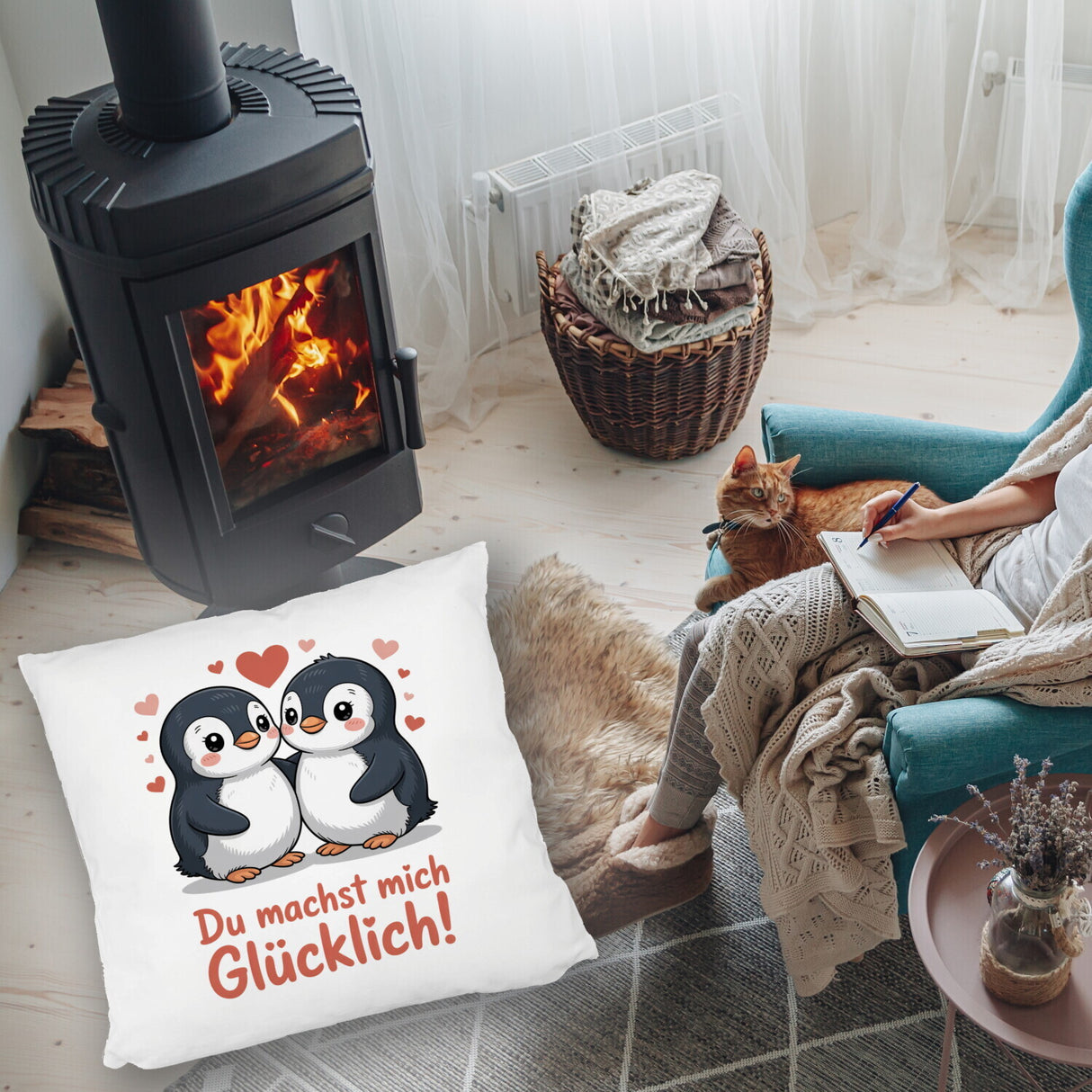Kawaii Pinguine - Du machst mich glücklich Kissen