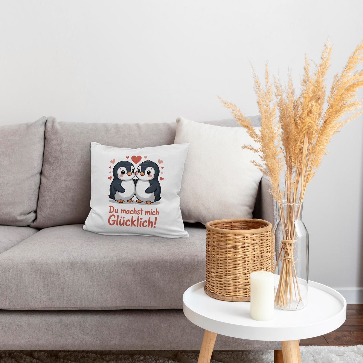 Kawaii Pinguine - Du machst mich glücklich Kissen