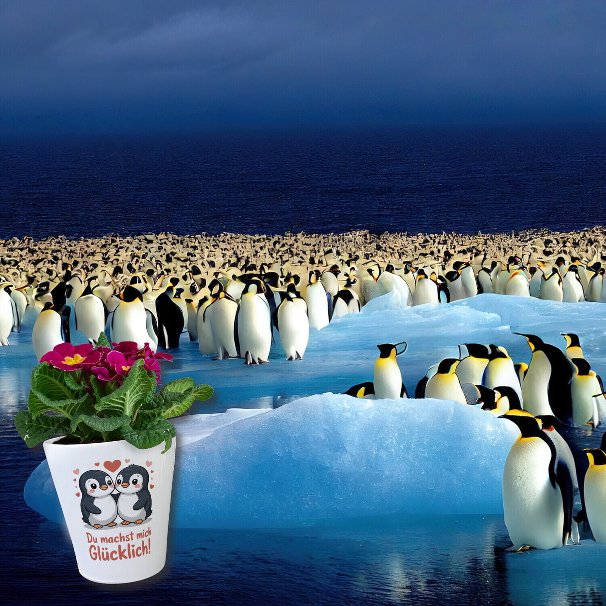 Kawaii Pinguine - Du machst mich glücklich Blumentopf