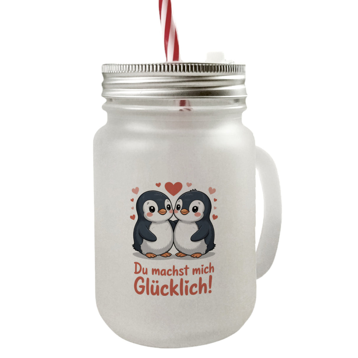 Kawaii Pinguine - Du machst mich glücklich Trinkglas mit Bambusdeckel