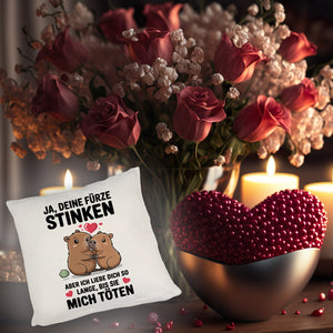 Capybara Pärchen Kissen - Ja, deine Fürze STINKEN