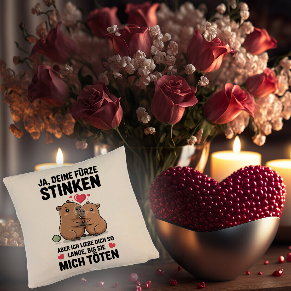 Capybara Pärchen Kissen - Ja, deine Fürze STINKEN